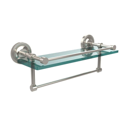 16 in. L  x 5 in. H  x 5 in. W Gallery Clear Glass Bathroom Shelf with Towel Bar in Polished Nickel - Super Arbor