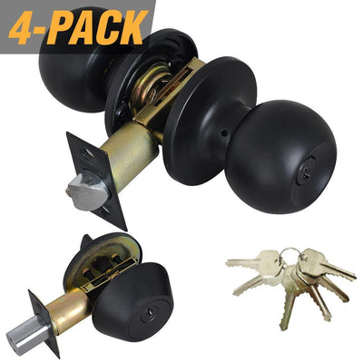 Black Entry Door Knob Combo Lock Set with Deadbolt and Total 24-Keys, Keyed Alike (4-Pack) - Super Arbor