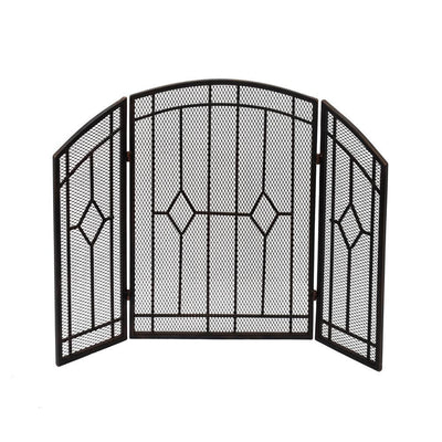 Gilmer Contemporary Black and Copper Three Panel Iron Fire Screen - Super Arbor