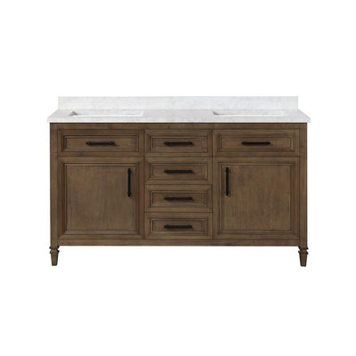 Aiken 60 in. W x 22 in. D Bath Vanity in Almond Latte with Cultured Marble Vanity Top in White with white Basins - Super Arbor