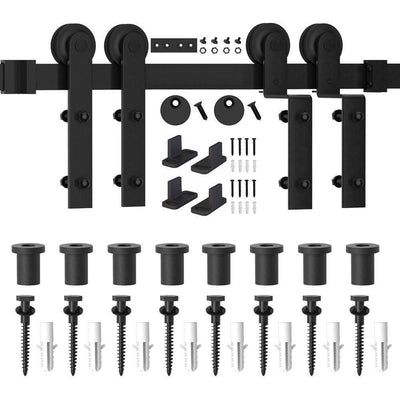 10 ft./120 in. Single Track Bypass Sliding Barn Door Hardware Kit for Double Doors Low Ceiling - Super Arbor