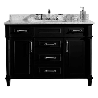 Aberdeen 48 in. W x 22 in. D Vanity in Black with Carrara Marble Top with White Sink - Super Arbor