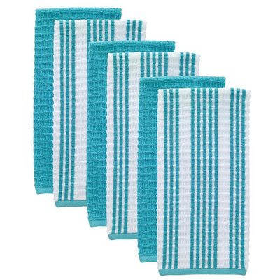 T-Fal Breeze Solid and Stripe Waffle Cotton Terry Kitchen Dish Towel (Set of 6) - Super Arbor