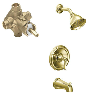 Kingsley Single-Handle 1-Spray Posi-Temp Tub and Shower Faucet Trim Kit with Valve in Polished Brass (Valve Included) - Super Arbor