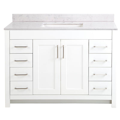 Westcourt 49 in. W x 22 in. D Bath Vanity in White with Stone Effect Vanity Top in Pulsar with White Sink
