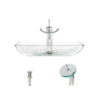 MR Direct Glass Vessel Sink in Crystal with Waterfall Faucet and Pop-Up Drain in Chrome - Super Arbor