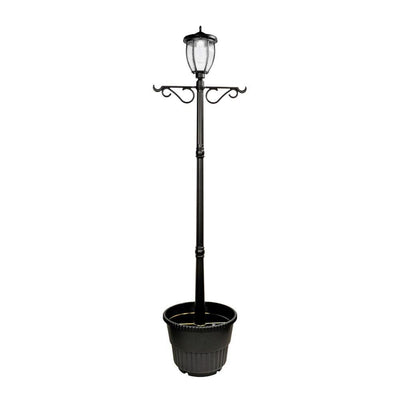 Solar Powered Outdoor LED Black Lamp Post with Planter - Super Arbor