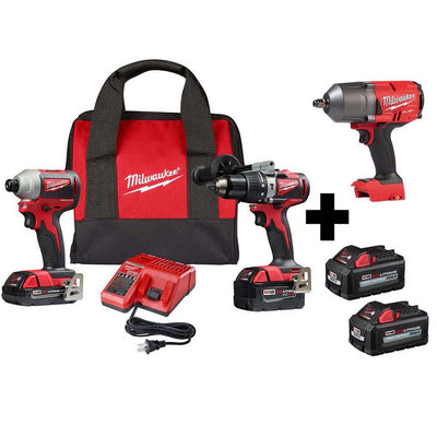 M18 18-Volt Lithium-Ion Brushless Cordless Hammer Drill/Impact/ 1/2 in. Impact Wrench Combo Kit (3-Tool) w/ 4-Batteries - Super Arbor