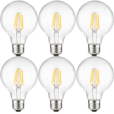 Sunlite 75-Watt Equivalent G25 Dimmable Edison Filament Clear LED Light Bulb, Cool White 4000K (6-Pack) - Super Arbor