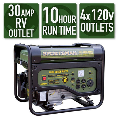 Sportsman 4,000/3,500-watt Gasoline Powered Portable Generator with RV Outlet - Super Arbor