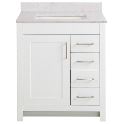 Westcourt 31 in. W x 22 in. D Bath Vanity in White with Stone Effect Vanity Top in Pulsar with White Sink - Super Arbor