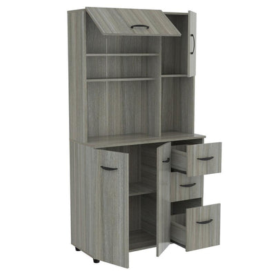 Ready to Assemble 35 in. W x 66.1 in. H x 15.4 in. D Microwave Storage Utility Cabinet in Smoke Oak - Super Arbor