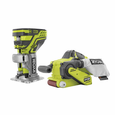 18-Volt ONE+ Lithium-Ion Brushless Cordless 3 in. x 18 in. Belt Sander and Fixed Base Trim Router (Tools Only) - Super Arbor