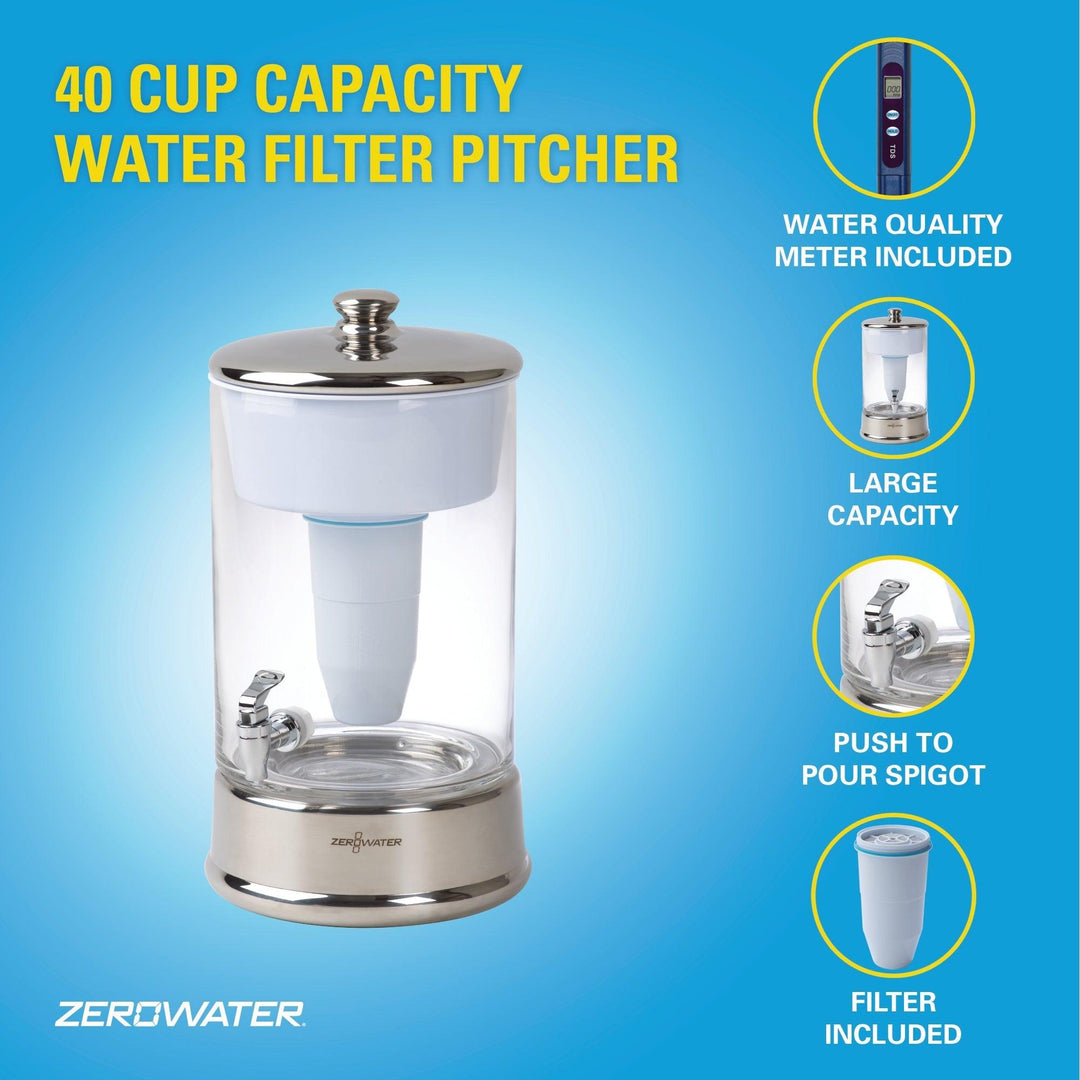 40-cup ready-pour glass dispenser ZeroWater® 40 Cup Ready-Pour® Glass Dispenser with Water Quality Meter –  Super Arbor