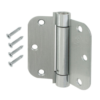 3-1/2 in. x 5/8 in. Radius Satin Chrome Adjustable Spring Door Hinge - Super Arbor