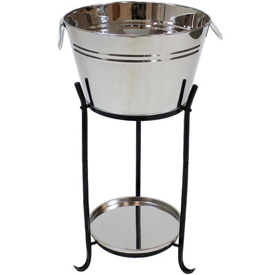 Ice Bucket Drink Cooler with Stand and Tray for Parties, Stainless Steel, Holds Beer, Wine, Champagne and More - Super Arbor