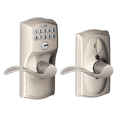 Camelot Satin Nickel Electronic Door Lock with Accent Door Lever Featuring Flex Lock - Super Arbor