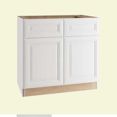 Brookfield Assembled 36x34.5x24 in. Plywood Mitered Sink Base Kitchen Cabinet Soft Close Doors in Painted Pacific White - Super Arbor