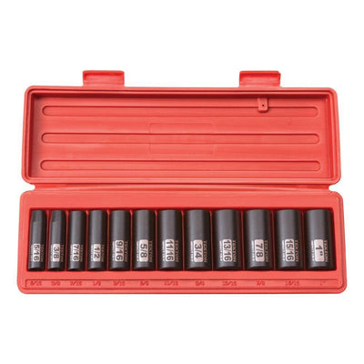3/8 in. Drive 5/16-1 in. 6-Point Deep Impact Socket Set (12-Piece) - Super Arbor