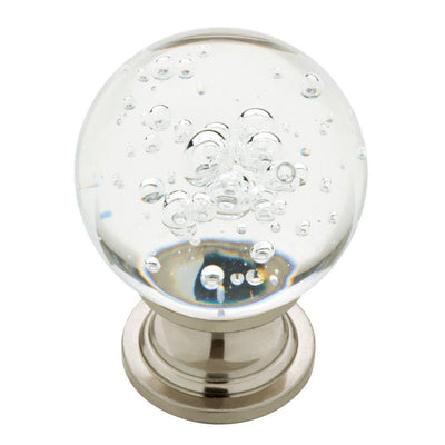 1-3/5 in. Satin Nickel with Clear Bubble Glass Round Cabinet Knob - Super Arbor
