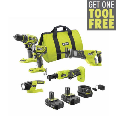 ONE+ 18V Brushless Cordless 4-Tool Combo Kit with (2) 2.0 Ah Batteries, Charger, Bag w/Free 3/8 in. Ratchet - Super Arbor