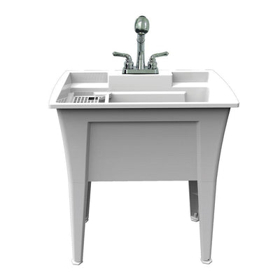 32 in. x 22 in. Polypropylene White Laundry Sink with 2 Hdl Non Metallic Pullout Faucet and Installation Kit - Super Arbor