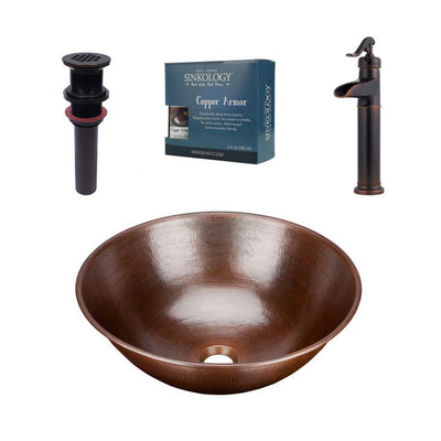 SINKOLOGY Eddington All-In-One 16 in. Copper Vessel Bathroom Sink with Pfister Ashfield Bronze Faucet and Drain - Super Arbor