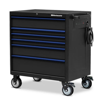36 in. x 24 in. 6-Drawer Roller Cabinet Tool Chest with Power and USB Outlets in Black and Blue - Super Arbor