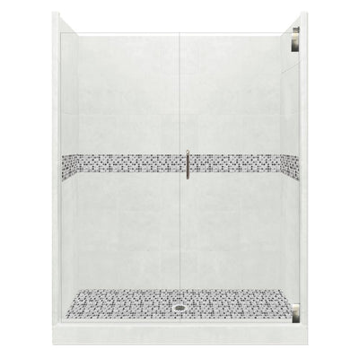 Del Mar Grand Hinged 36 in. x 54 in. x 80 in. Center Drain Alcove Shower Kit in Natural Buff and Satin Nickel Hardware - Super Arbor