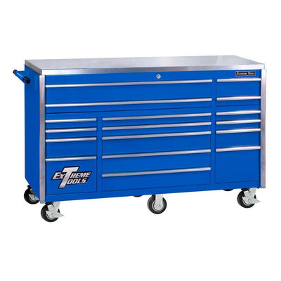 72 in. 17-Drawer Professional Roller Cabinet with Stainless Steel Work Surface in Blue - Super Arbor