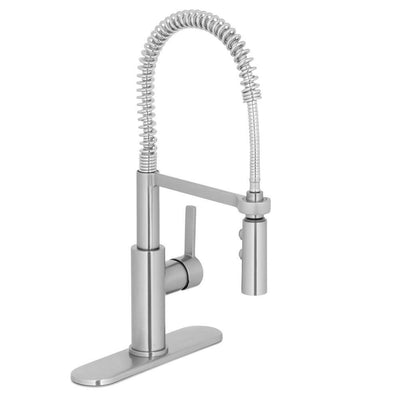Statham Single-Handle Coil Spring Neck Kitchen Faucet with TurboSpray and FastMount in Stainless Steel - Super Arbor