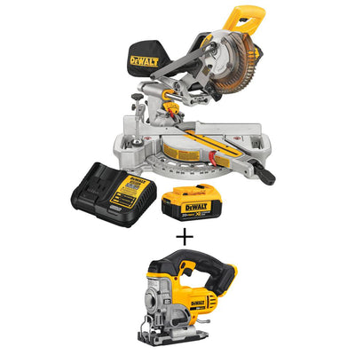20-Volt MAX Lithium-Ion Cordless 7-1/4 in. Miter Saw with Battery 4Ah and Charger w/ Bonus Jigsaw - Super Arbor