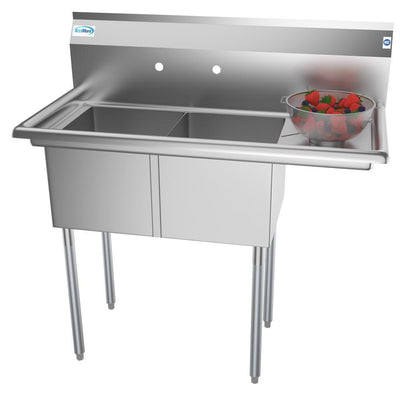 Freestanding Stainless Steel 43 in. 2-Hole Double Bowl Commercial Kitchen Sink - Super Arbor