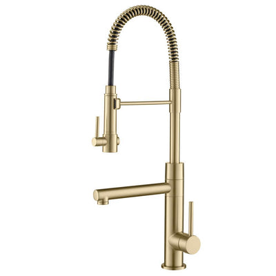 Artec Pro Single-Handle Pull-Down Sprayer Kitchen Faucet and Pot Filler in Brushed Gold - Super Arbor