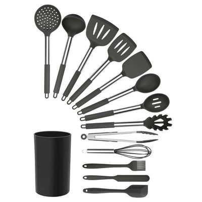 Gray Silicone and Stainless Steel Cooking Utensils (Set of 14) - Super Arbor