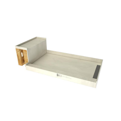 Base'N Bench 32 in. x 60 in. Single Threshold Shower Base and Bench Kit with Right Drain and Tileable Grate - Super Arbor