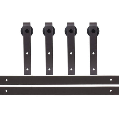 120 in. Antique Bronze Bent Strap Sliding Barn Style Door Hardware Track (2-Set) - Super Arbor