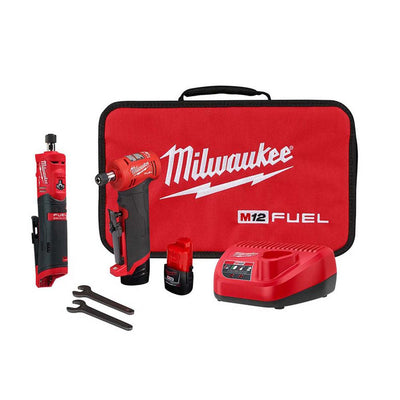 M12 FUEL 12-Volt Lithium-Ion Brushless Cordless 1/4 in. Right Angle & Straight Die Grinder Kit with (2) 2.0Ah Batteries - Super Arbor