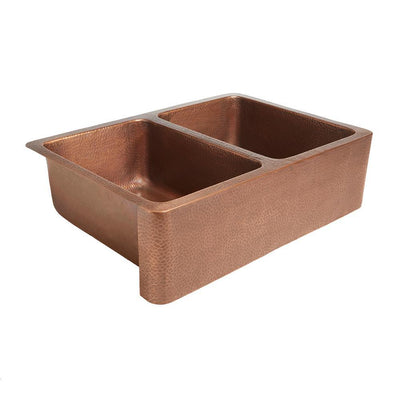 Rockwell Farmhouse/Apron-Front Handmade Solid Copper 33 in. Double Bowl 50/50 Kitchen Sink in Antique Copper - Super Arbor