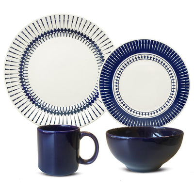 Actual Blue and Ivory 32-Piece Casual Blue and Ivory Earthenware Dinnerware Set (Service for 8) - Super Arbor