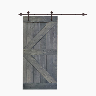 K Series 42 in. x 84 in. Gray Knotty Pine Wood Interior Sliding Barn Door with Hardware Kit - Super Arbor