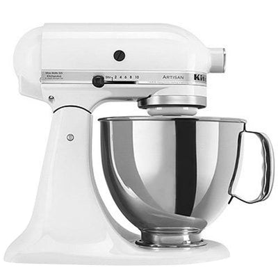 Artisan 5 Qt. 10-Speed White Stand Mixer with Flat Beater, 6-Wire Whip and Dough Hook Attachments - Super Arbor