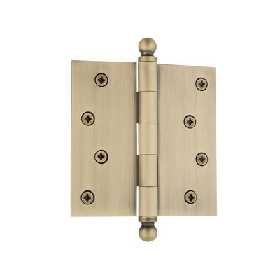 4 in. Ball Tip Residential Hinge with Square Corners in Antique Brass - Super Arbor