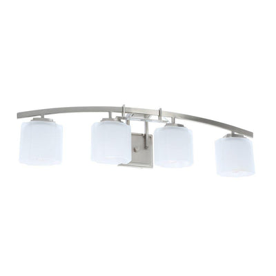 Architecture 4-Light Brushed Nickel Vanity Light with Etched White Glass Shades