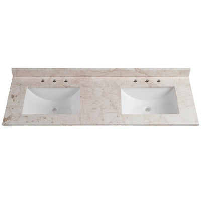 61 in. W x 22 in. D Stone Effect Double Sink Vanity Top in Lunar with White Sinks - Super Arbor