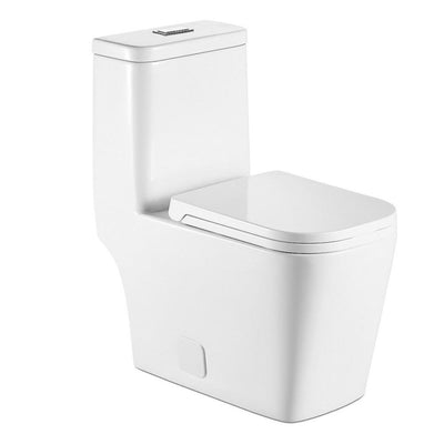 1-Piece 1.28 GPF Dual Flush Ceramic Square Elongated Toilet in White, Seat Included - Super Arbor