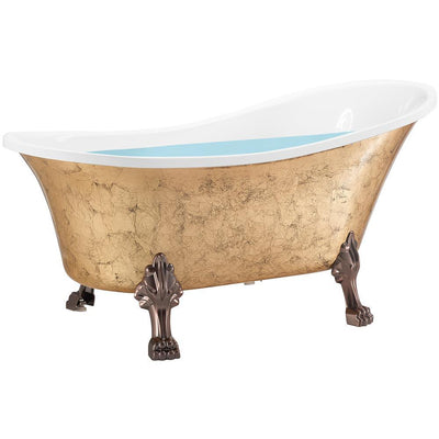60 in. Acrylic Single Slipper Clawfoot Non-Whirlpool Bathtub in Glossy Gold Foil - Super Arbor