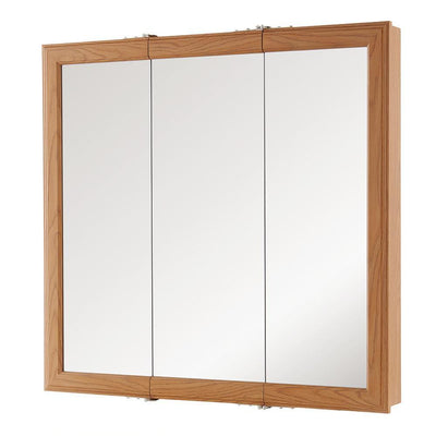 30 in. W x 29 in. H Fog Free Framed Surface-Mount Tri-View Bathroom Medicine Cabinet in White - Super Arbor