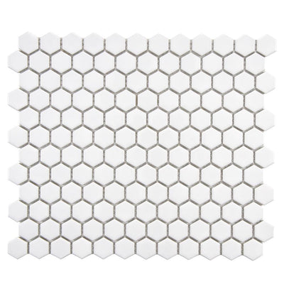 Merola Tile Metro Hex Glossy White 10-1/4 in. x 11-3/4 in. x 5 mm Porcelain Mosaic Tile (8.56 sq. ft. / case) - Super Arbor