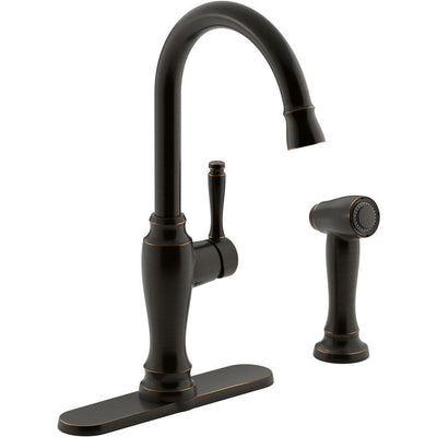 Arsdale Single-Handle Standard Kitchen Faucet with Swing Spout and Sidespray in Oil-Rubbed Bronze - Super Arbor